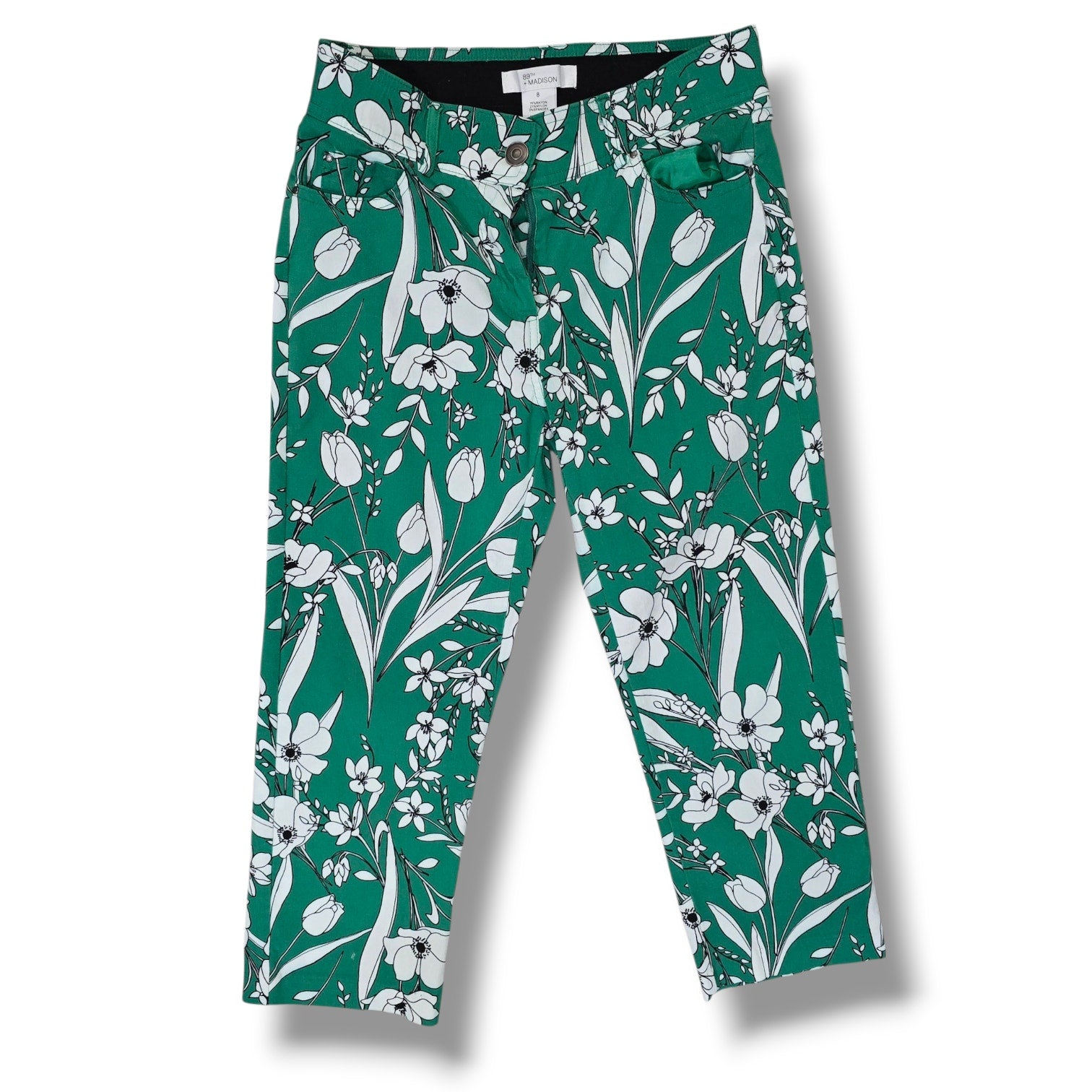 89th & Madison Women's Green Floral Print Capri Pants – Size 8