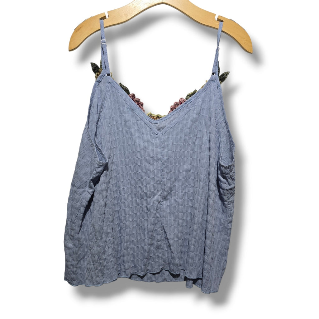 Women's Size 2XL Slate Blue Textured Floral Embroidered Cami Cami Top