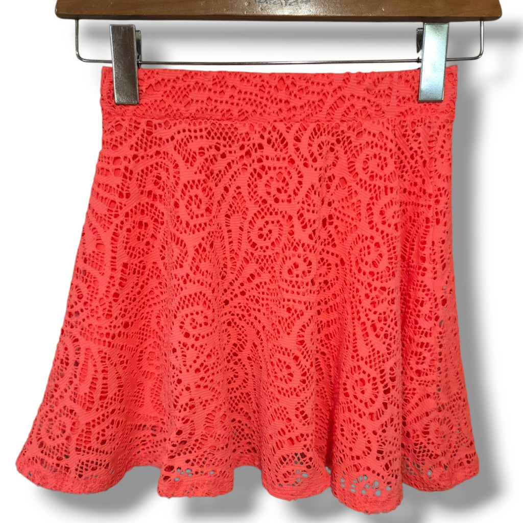 Aeropostale Pink Lace Overlay Skater Mini Skirt Juniors XS Bright Neon Party