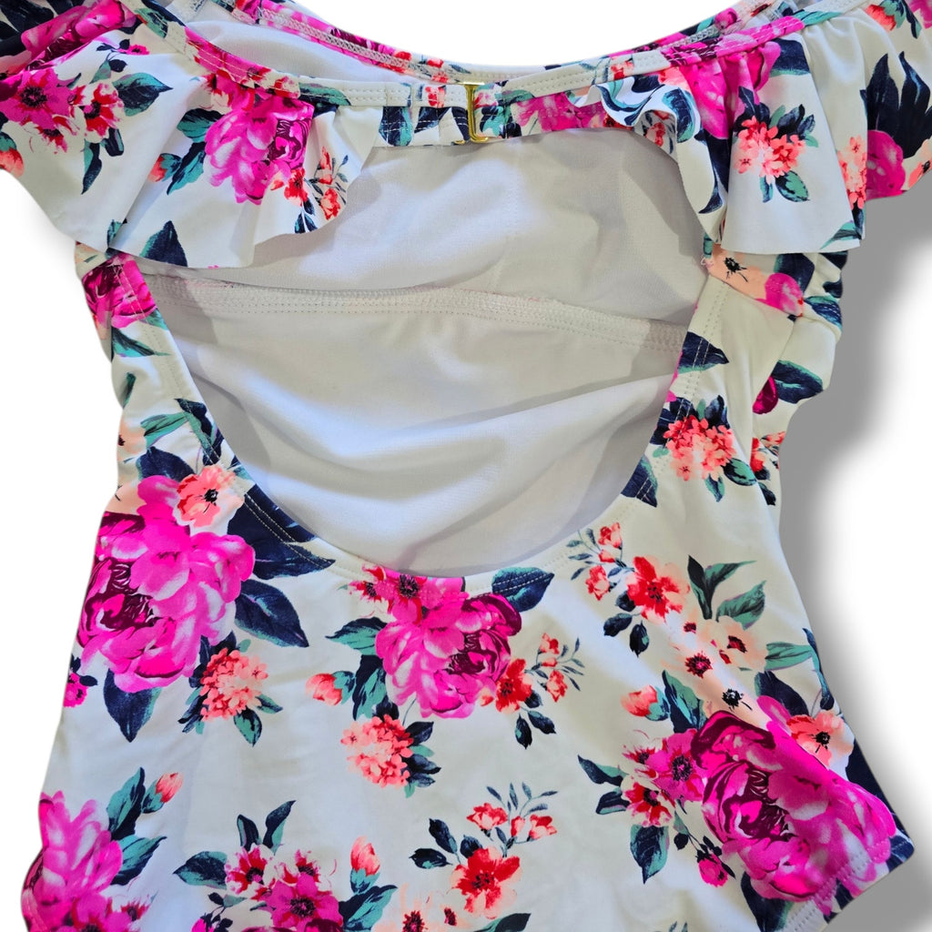 Arizona Jean Co Women’s Off-Shoulder Ruffle Floral One-Piece Swimsuit Size Small