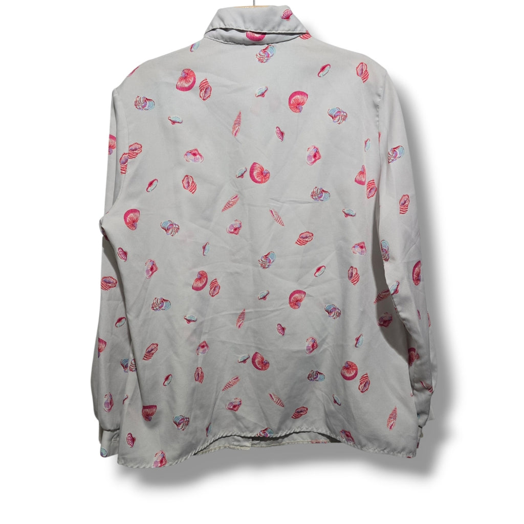 Cadisport Women's Vintage White Pink Nautical Seashell Button Down Shirt