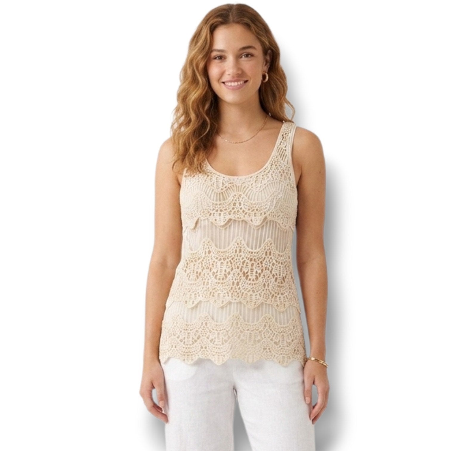 Forever 21 Contemporary Beige Crochet Sleeveless Top – Size XS