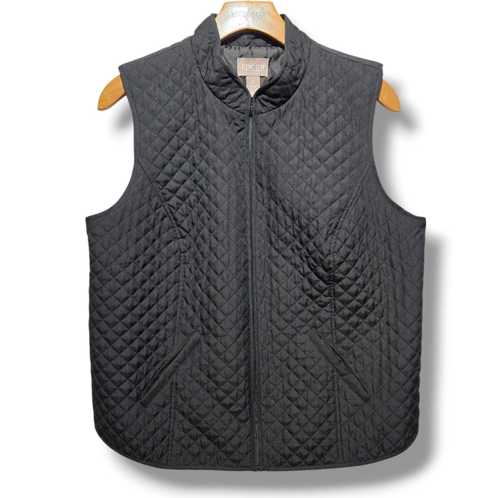 Chico's Women's Size 1 (Medium / US 8) Black Diamond Quilted Zip Vest