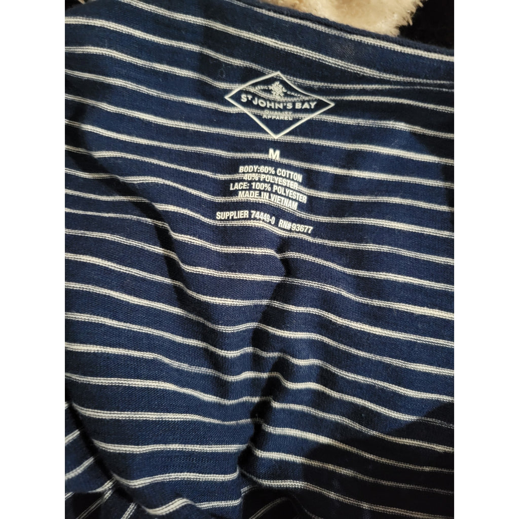 St. John’s Bay Women’s Blue Striped Lace Detail Sleeveless Top Sz Medium