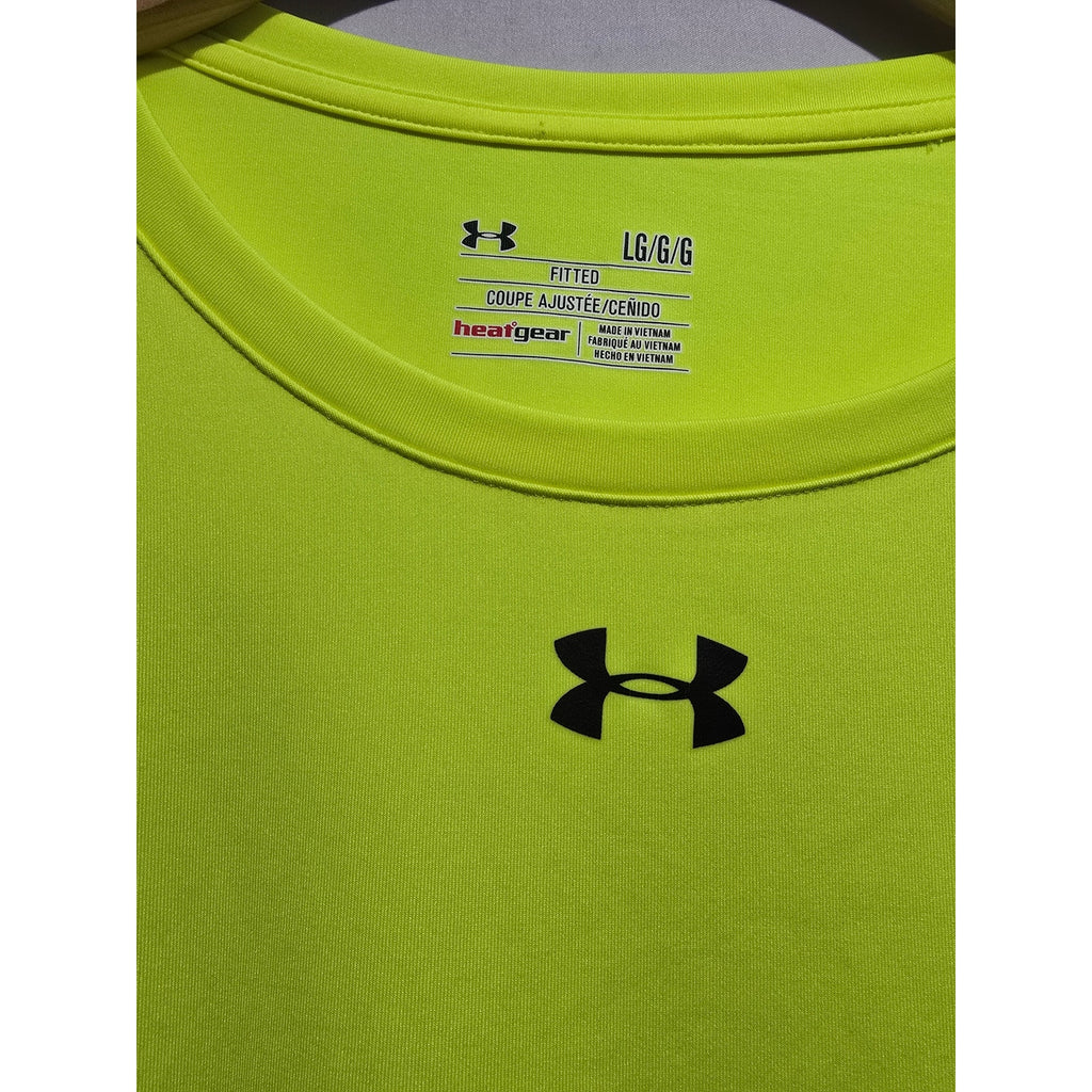 Under Armour HeatGear Fitted Long Sleeve Running Athletic Shirt Neon Yellow LG