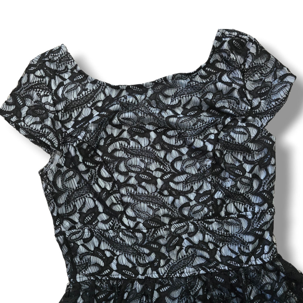 Three Pink Hearts Juniors Black Lace Fit & Flare Dress Blue Lining Size 7
