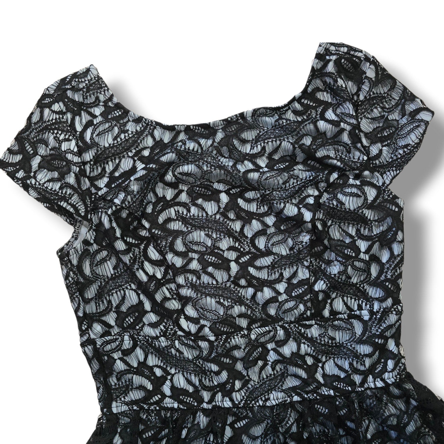 Three Pink Hearts Juniors Black Lace Fit & Flare Dress Blue Lining Size 7