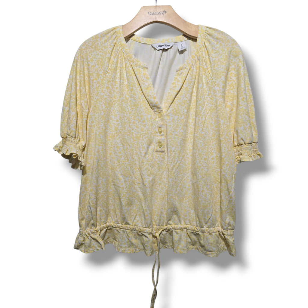 Lands End Women's Elbow Sleeve Lightweight Jersey Gathered Adjustable Hem Blouse