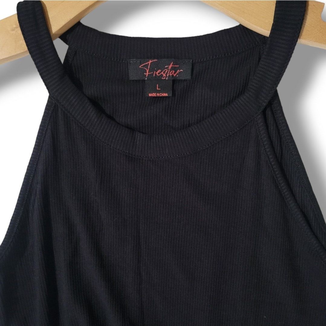 FIESTAR Women’s Black Asymmetrical Sleeveless Bodycon Dress Large