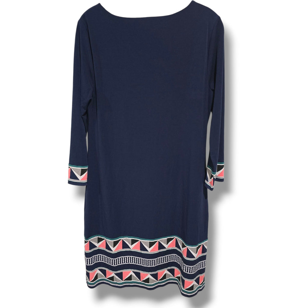 41 Hawthorn Women’s Navy Geometric Print 3/4 Sleeve Shift Dress – Size Medium