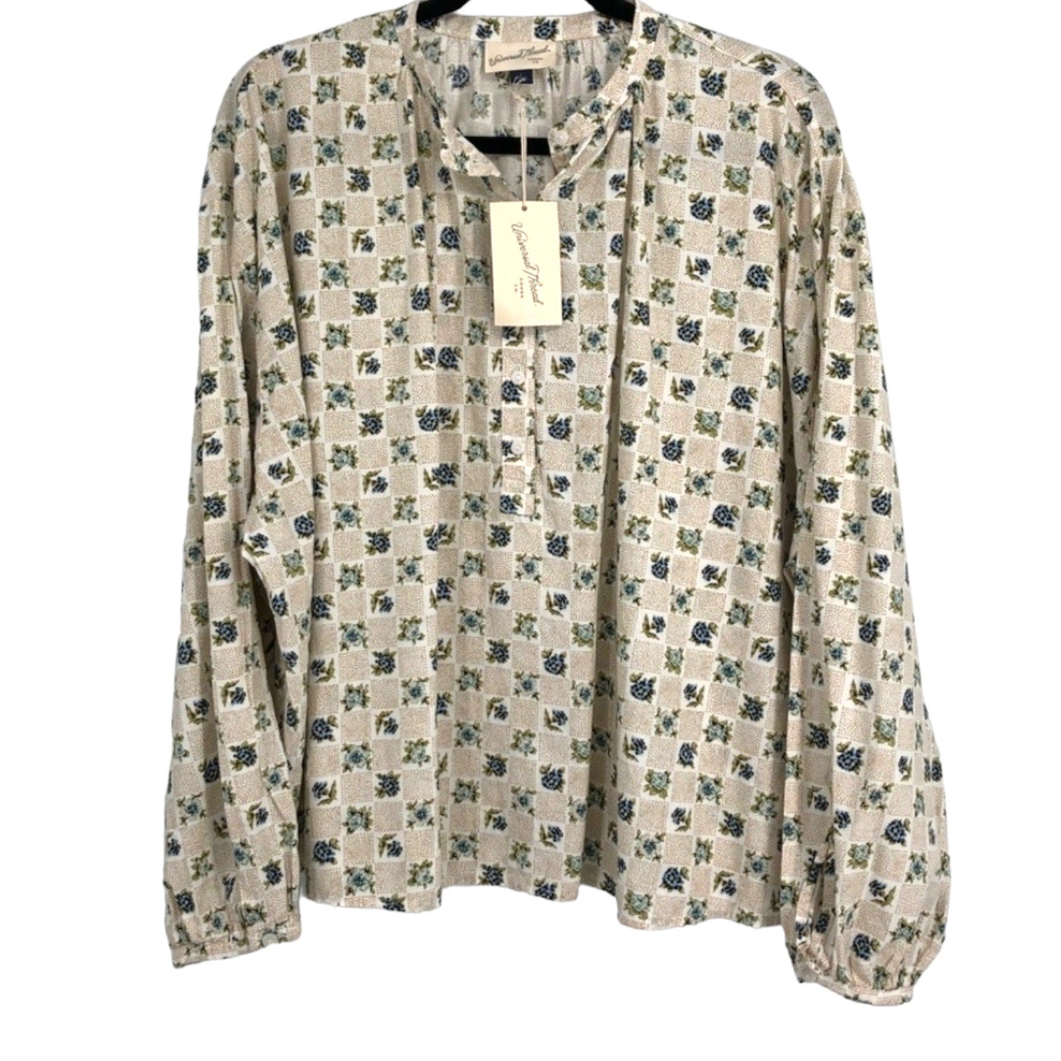 Universal Thread Women's Long Sleeve Balloon Poet Blouse Cream Floral
