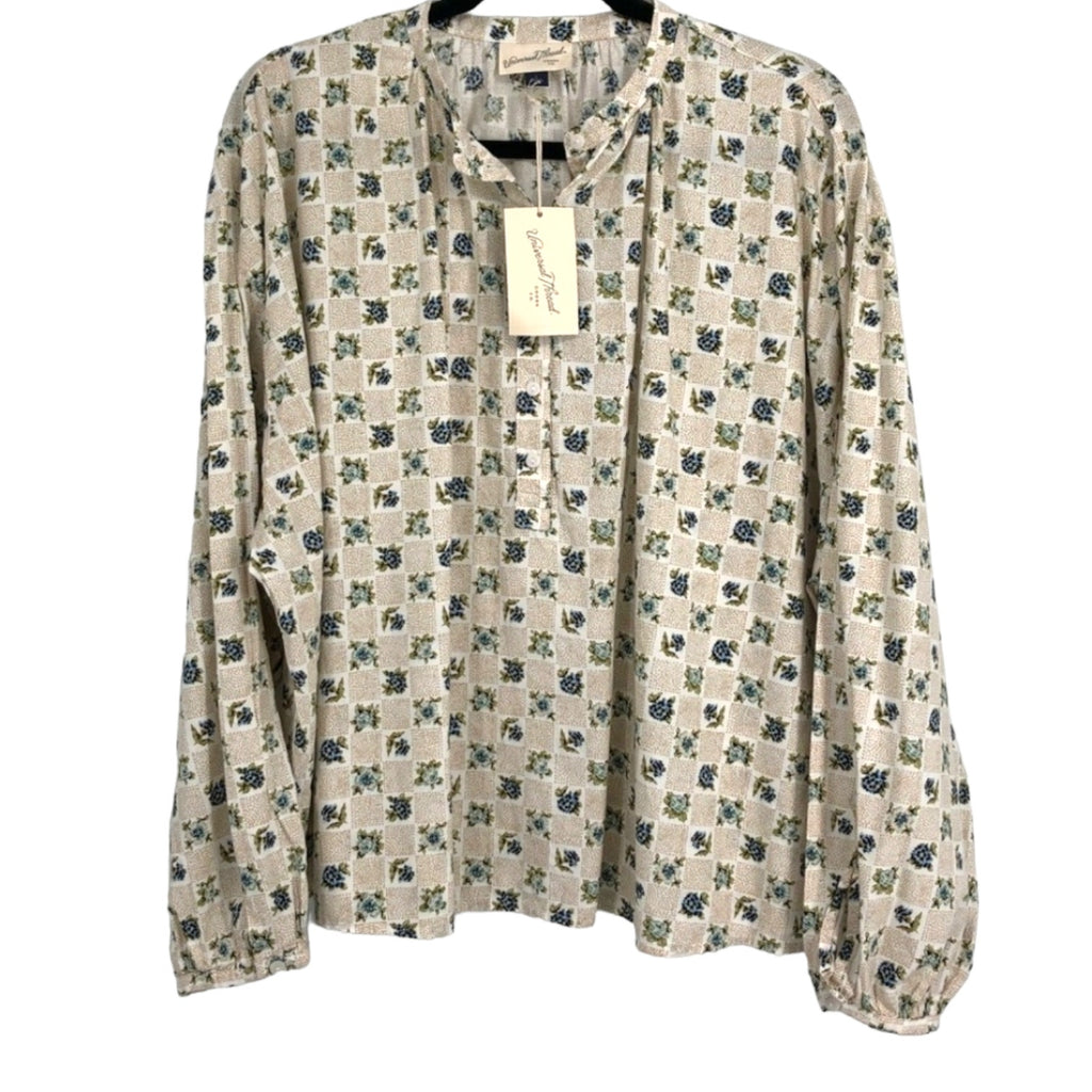 Universal Thread Women's Long Sleeve Balloon Poet Blouse Cream Floral