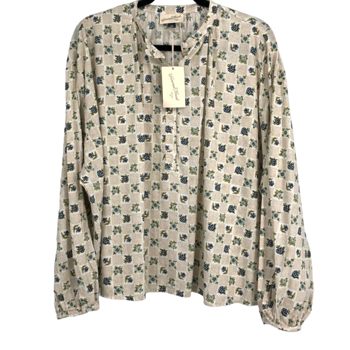 Universal Thread Women's Long Sleeve Balloon Poet Blouse Cream Floral