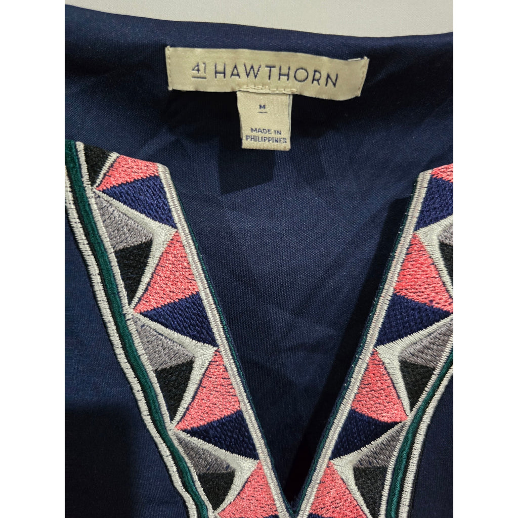 41 Hawthorn Women’s Navy Geometric Print 3/4 Sleeve Shift Dress – Size Medium