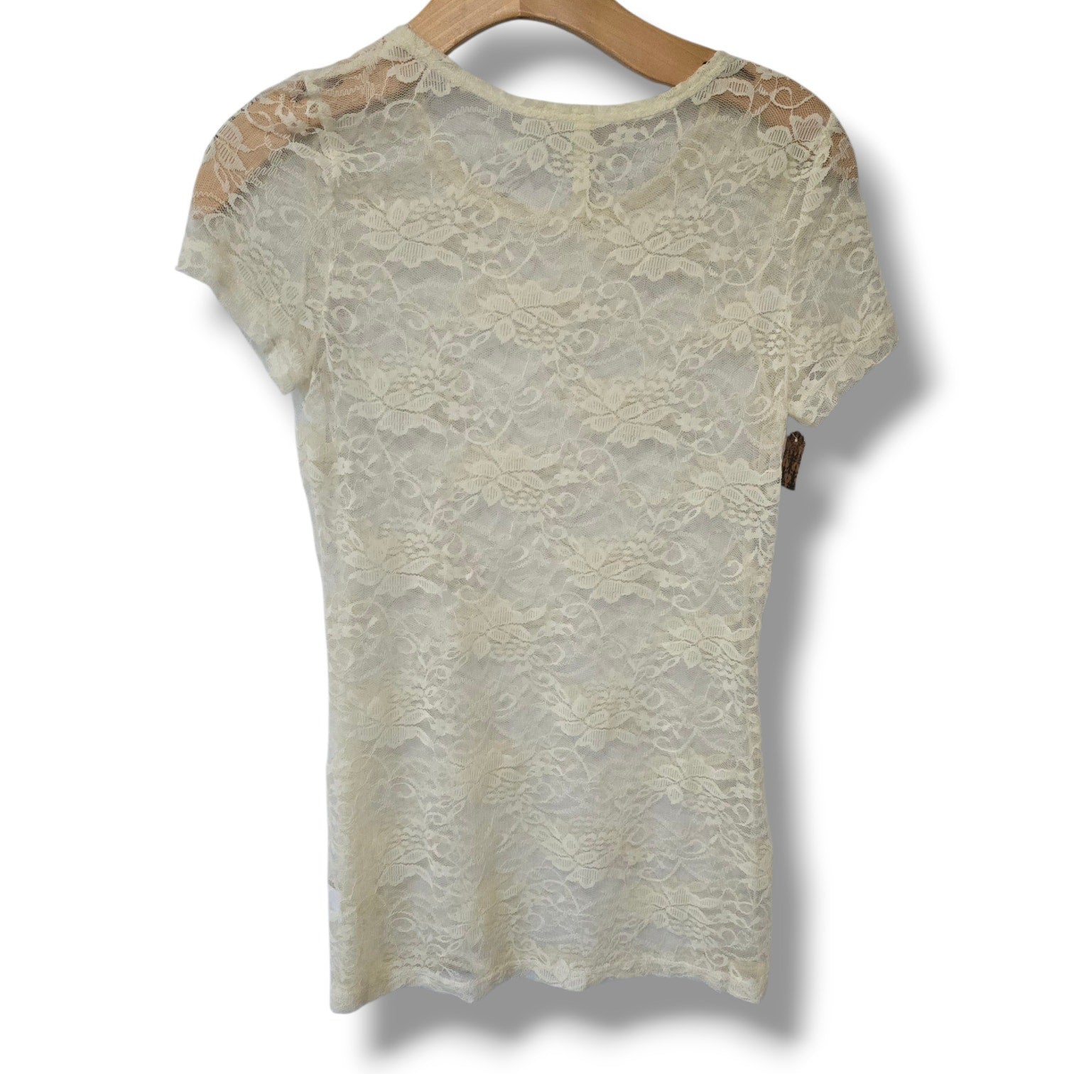 DNA Couture Women’s Off-White Lace Short Sleeve Top Medium