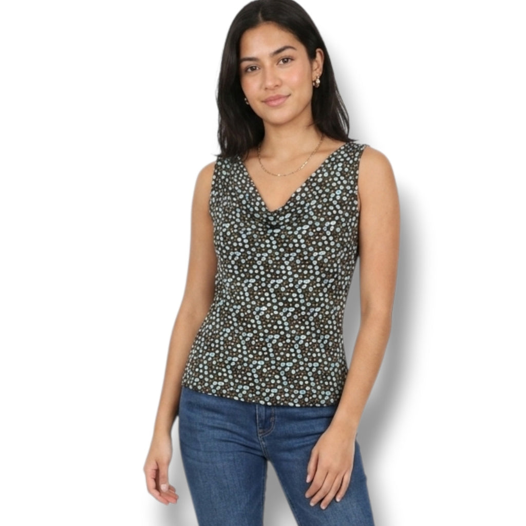 Perception Concept Women's PM Brown Blue Polka Dot Cowl Neck Tank Top