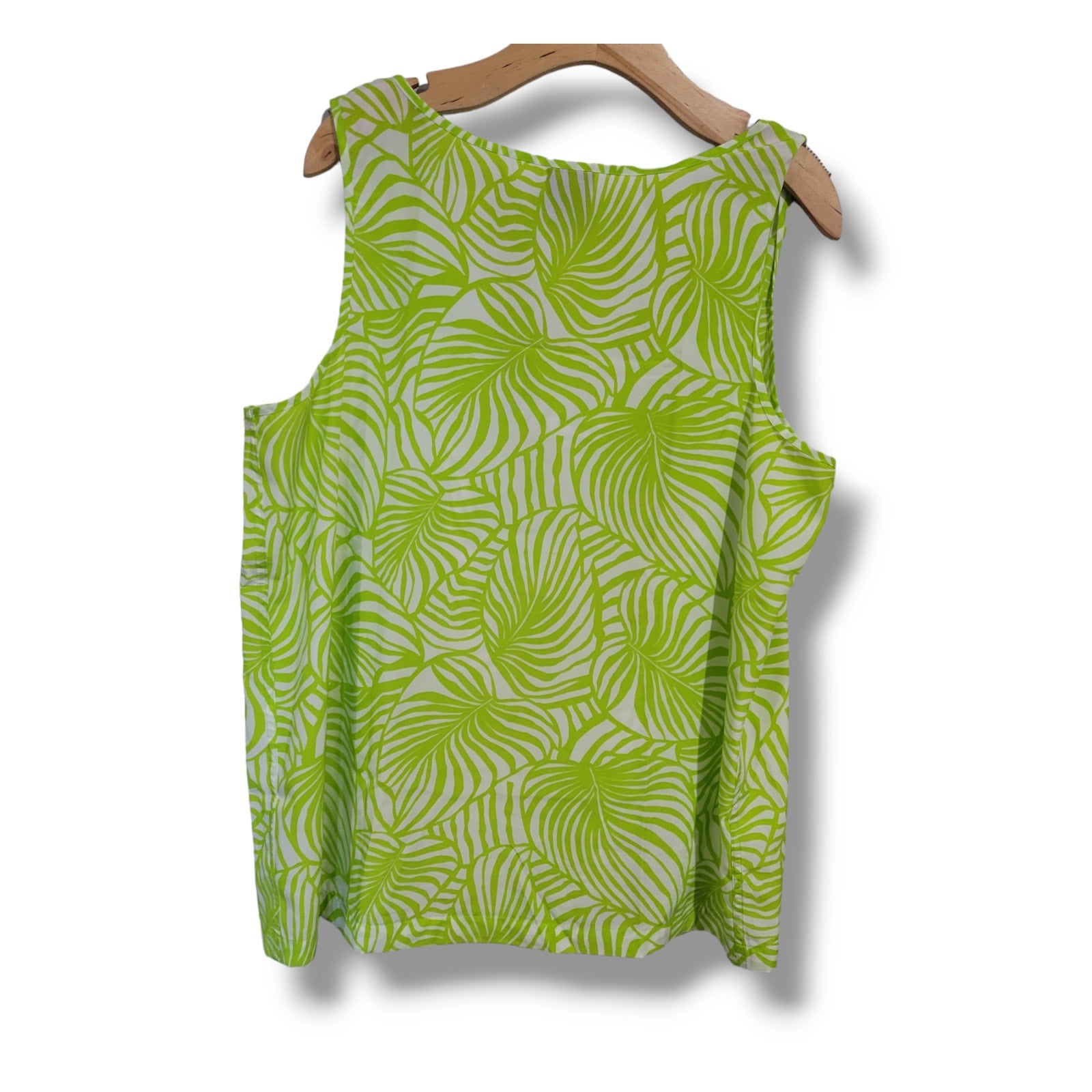 Falls Creek Green Botanical Leaf Sleeveless Blouse – XL, Lightweight