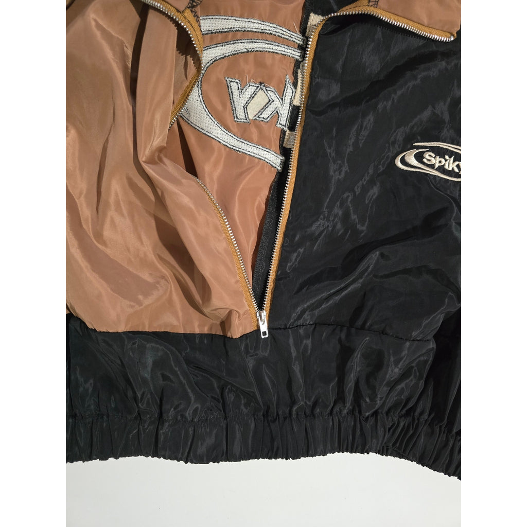 Spiky Two-Tone Black & Brown Cropped Zip Jacket – Size Small