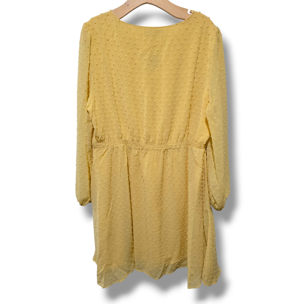 Allegra K Yellow Swiss Dot Long Sleeve Lined Dress – Plus Size 1X, NWT