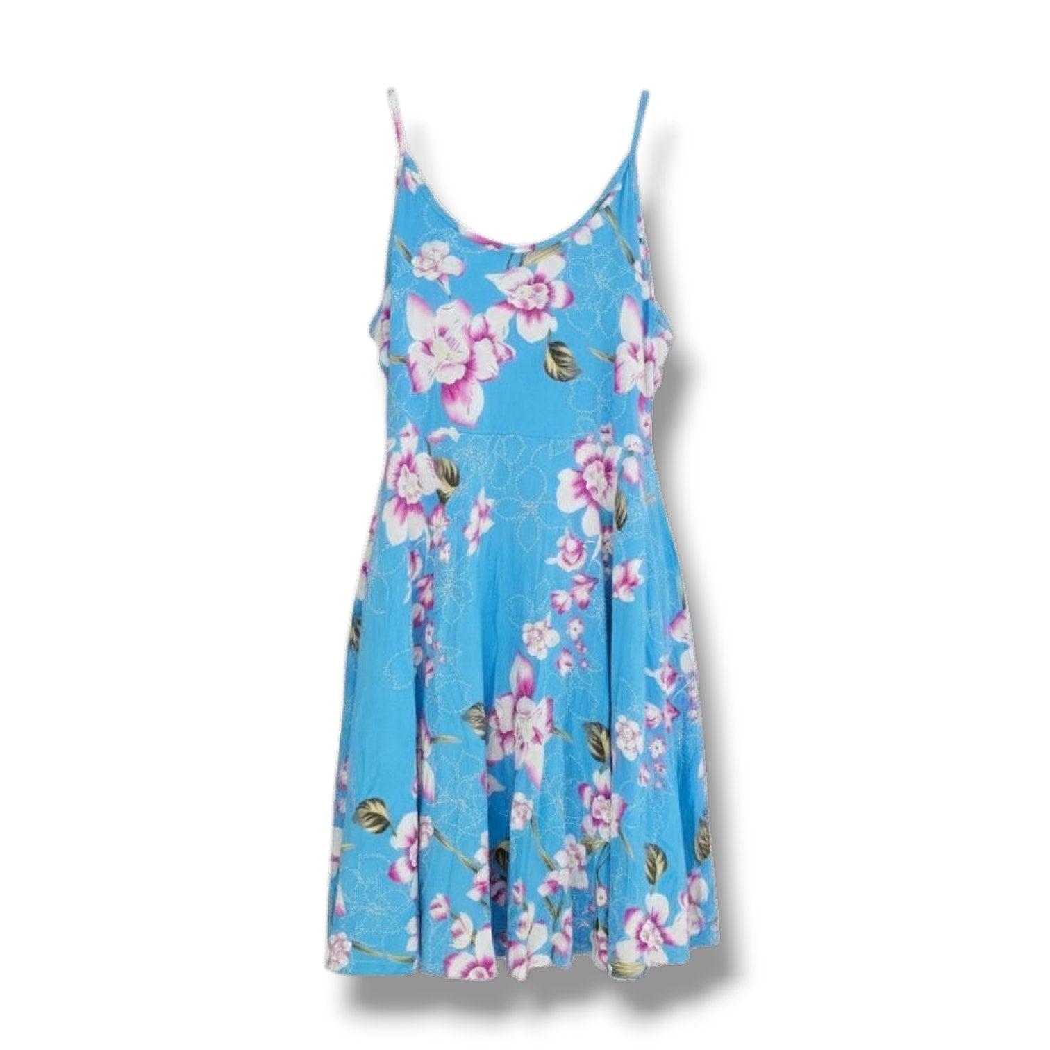 Jouica Women’s Blue Floral Spaghetti Strap Swing Dress 2XL