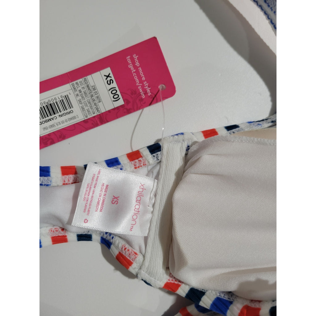 Xhilaration Juniors Ribbed striped patriotic faux button front bikini top  - xs