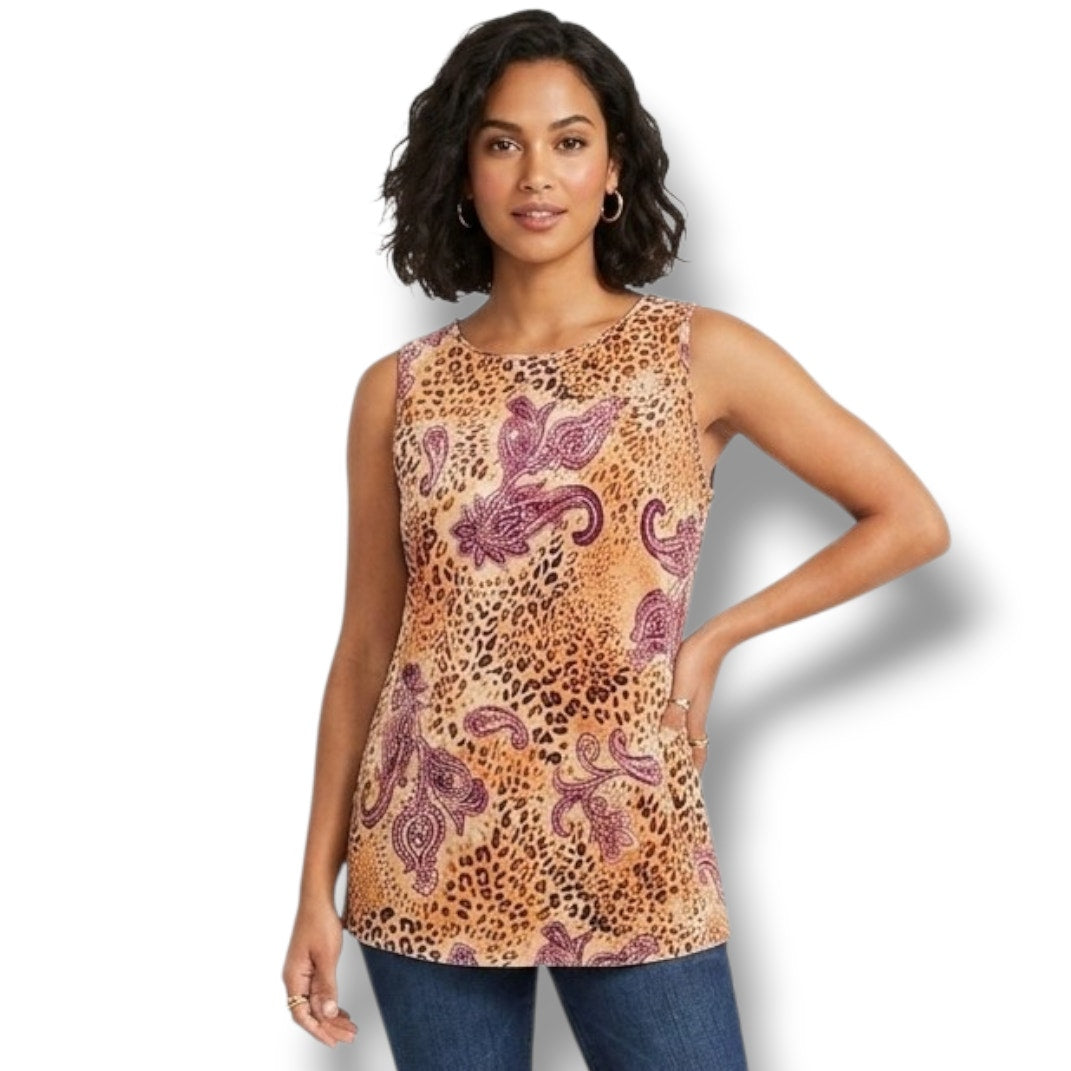 California Dynasty Women’s Paisley & Leopard Print Sleeveless Blouse Size Large