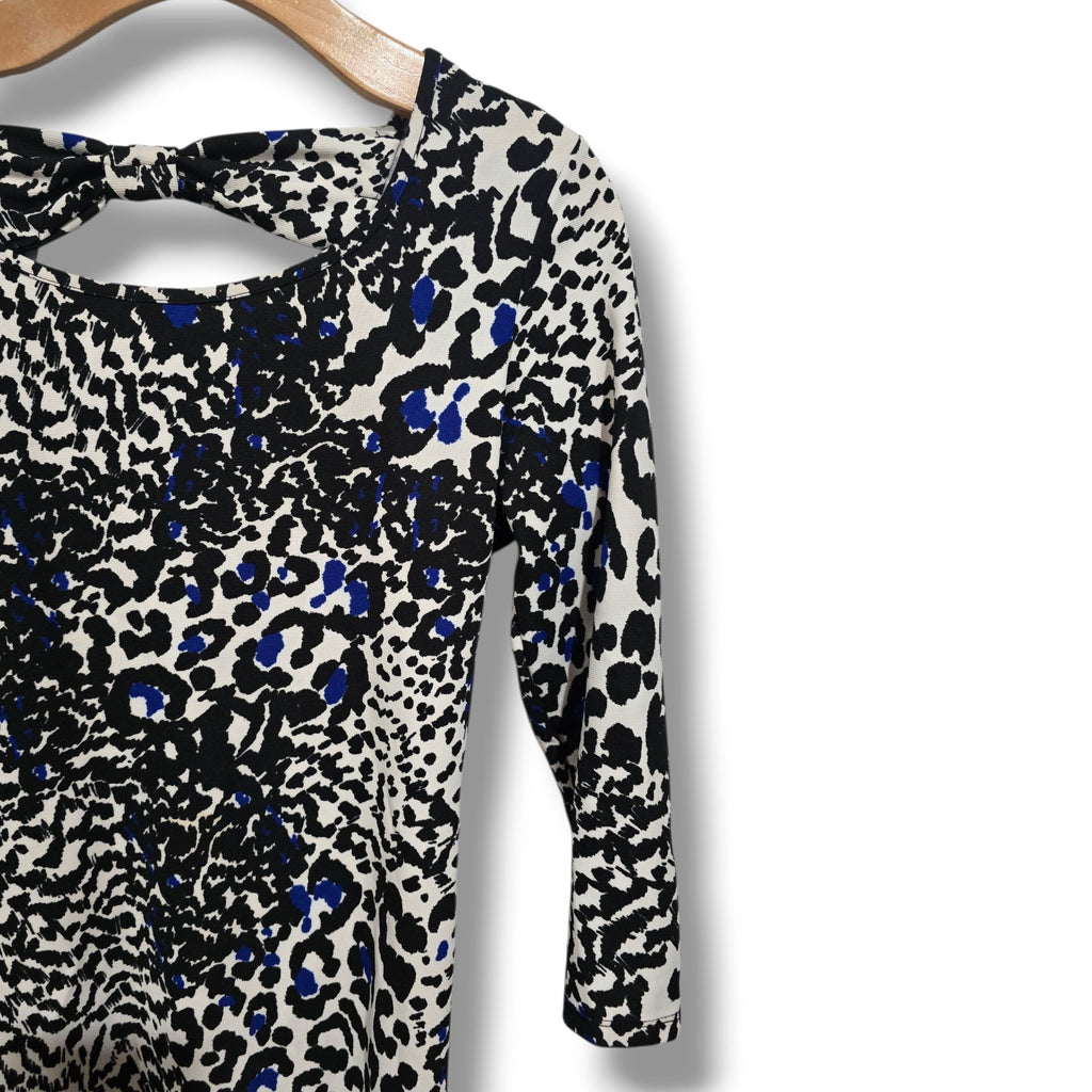 Forever 21 Womens Black White & Blue Animal Print 3/4 Sleeve Bodycon Dress Large