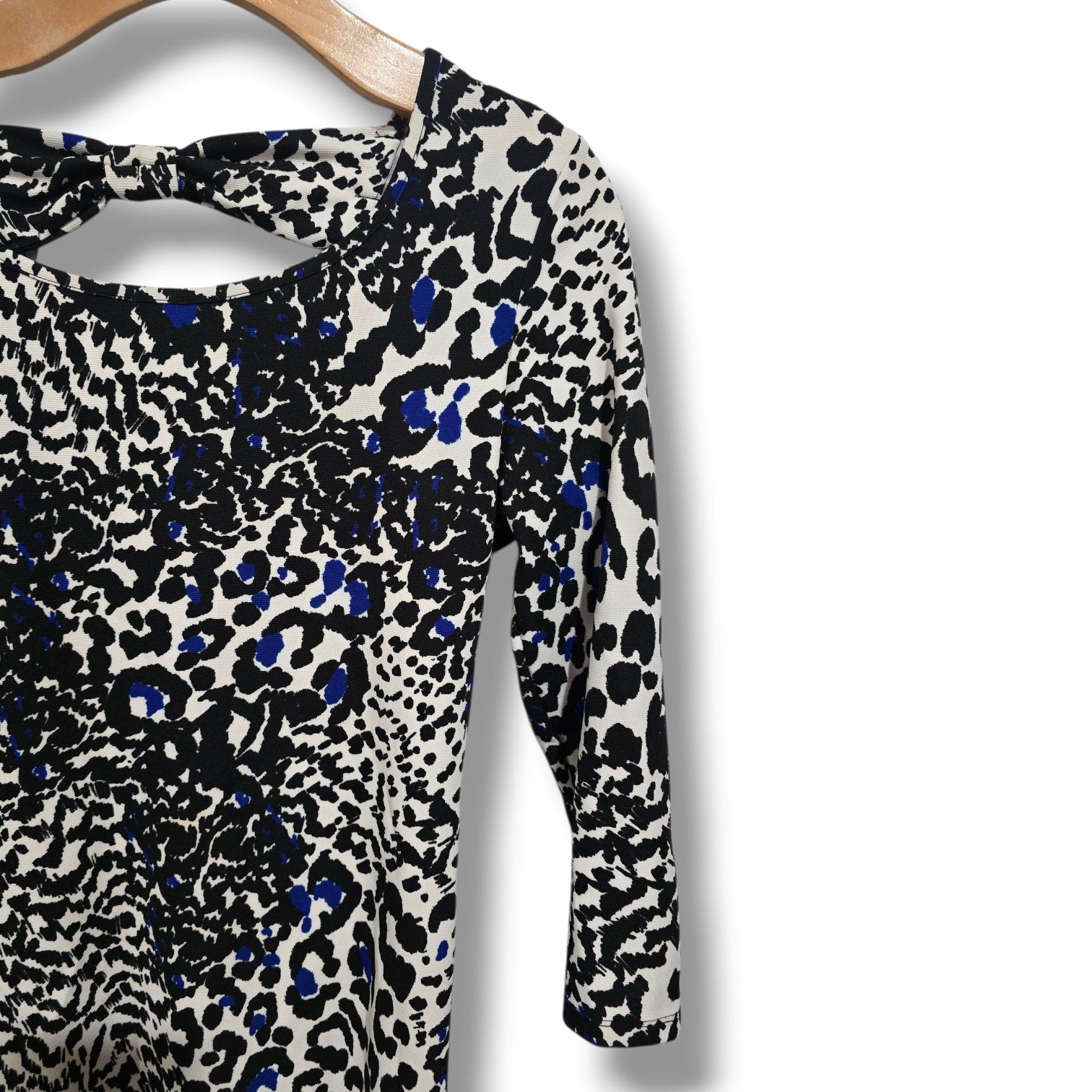 Forever 21 Womens Black White & Blue Animal Print 3/4 Sleeve Bodycon Dress Large