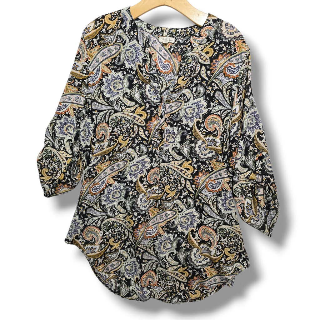 Antilia Femme women's Paisley Split-Neck Roll-Tab Blouse xl