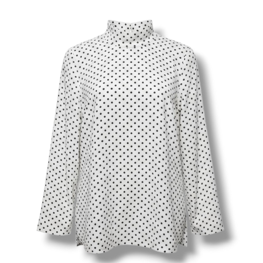 H&M Women’s White Black Polka Dot Mock Neck Long Sleeve Blouse Size 2