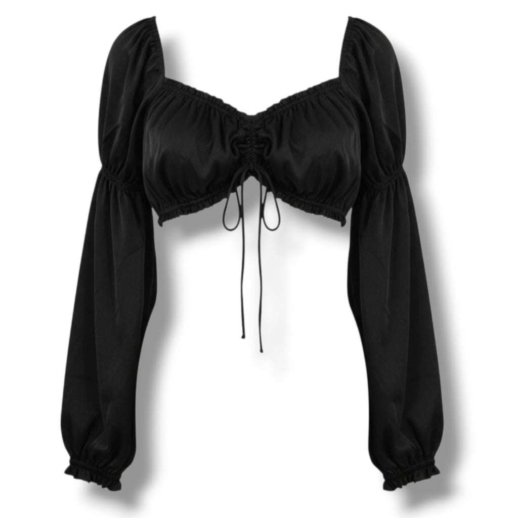 H&M Divided Women’s Black Long Sleeve Puff Crop Top – Size Medium