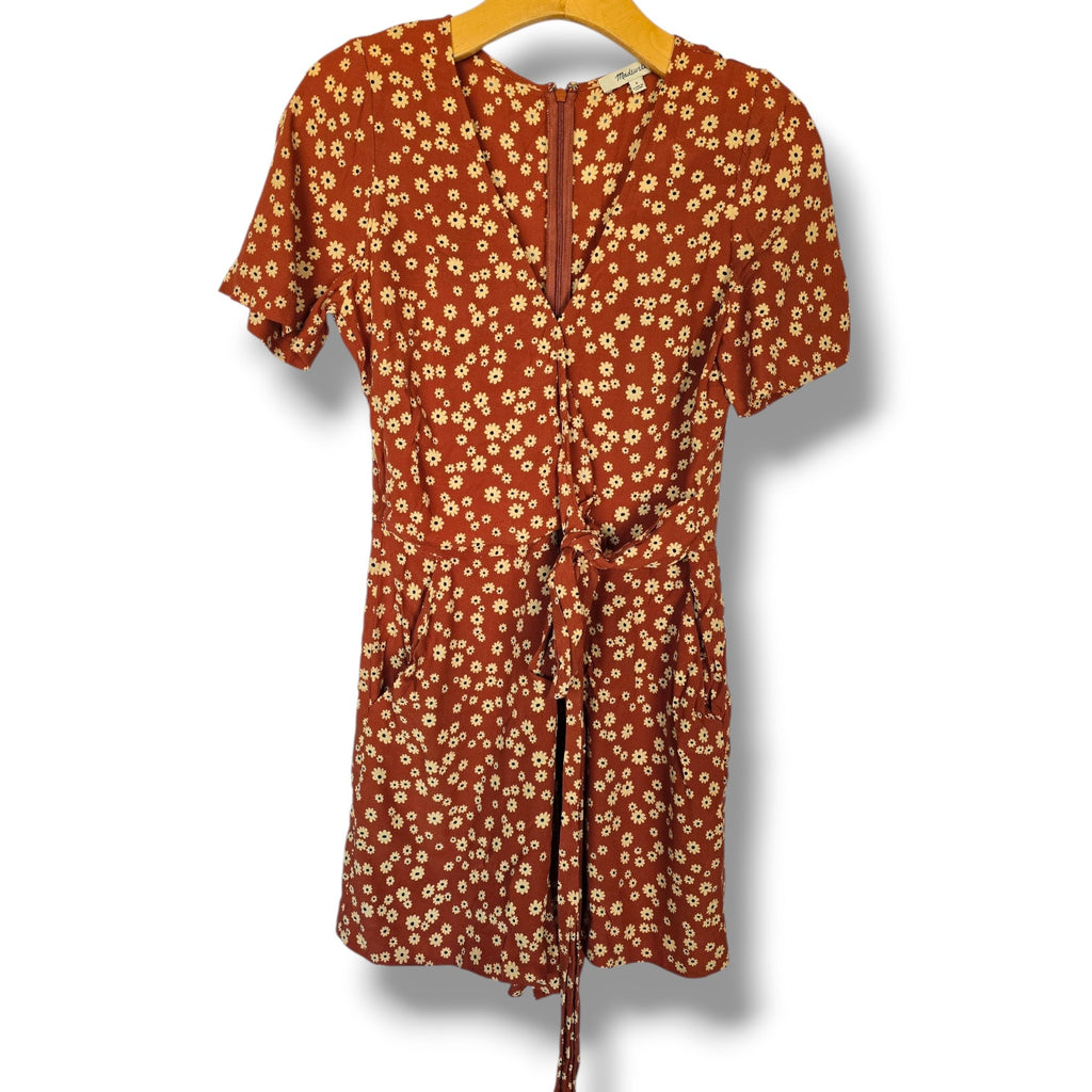 Madewell Women’s Rust Floral V-Neck Romper | Size 0