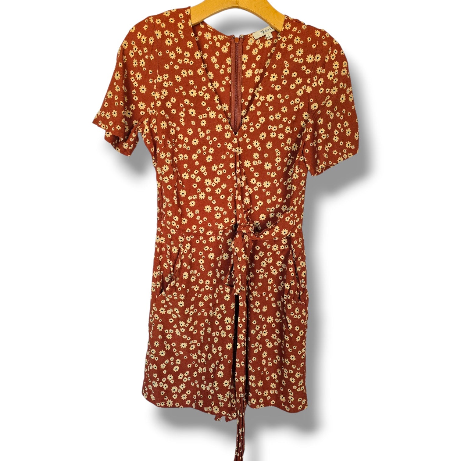 Madewell Women’s Rust Floral V-Neck Romper | Size 0