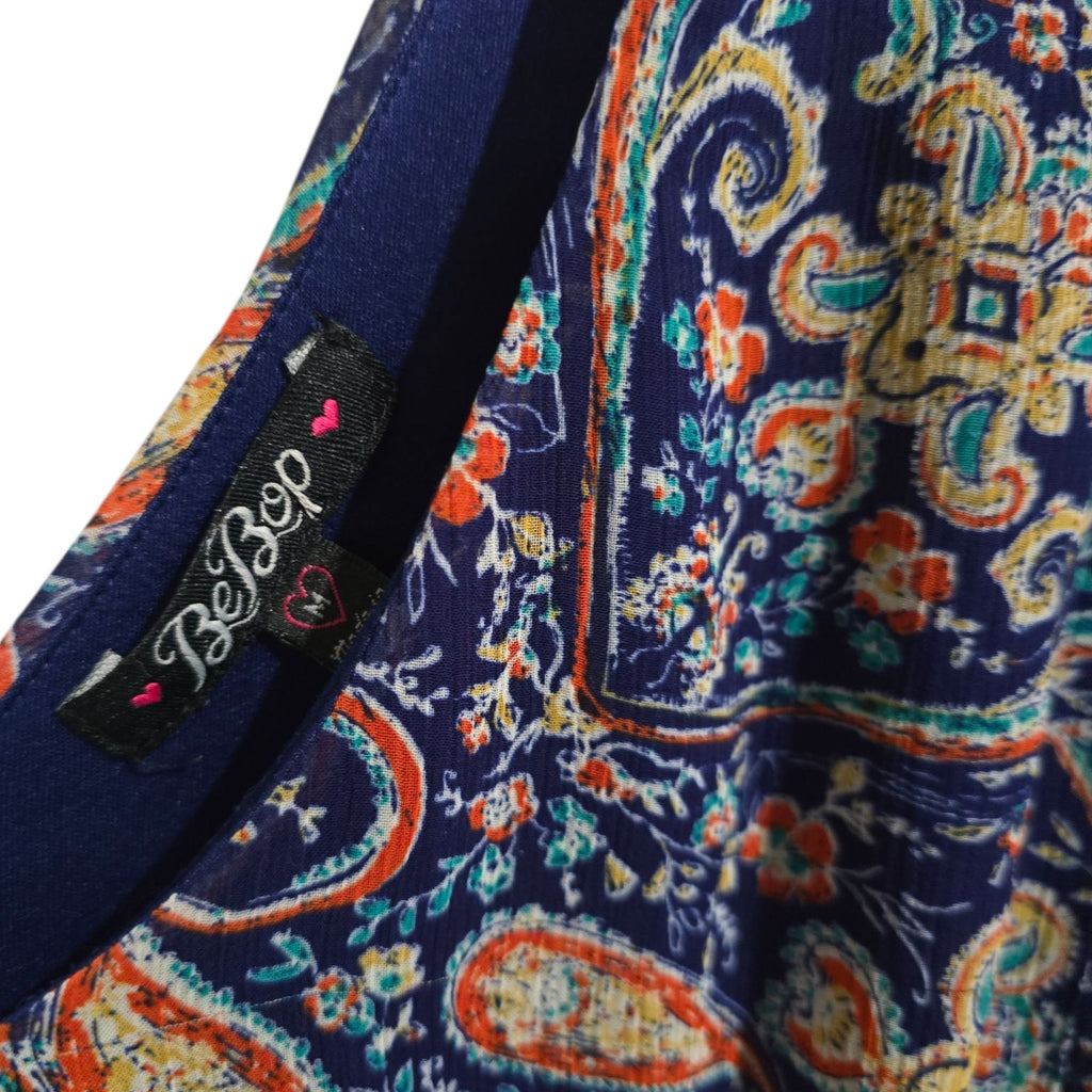 BeBop Women’s Navy Paisley Boho Chiffon Lined Mini Dress – Size Medium