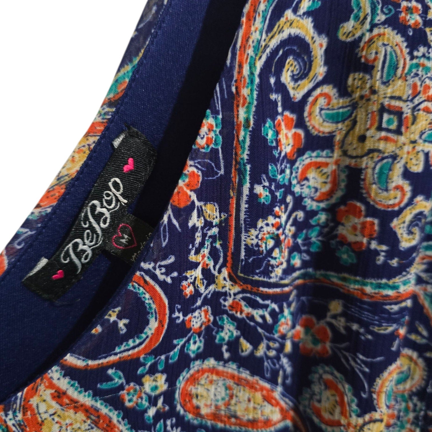 BeBop Women’s Navy Paisley Boho Chiffon Lined Mini Dress – Size Medium