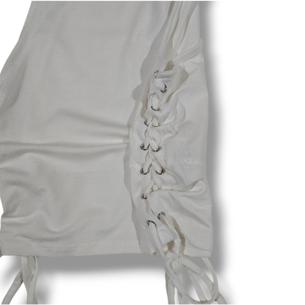 Forever 21 White Lace Up Ruched Tank Top Women’s Medium Stretch Sleeveless