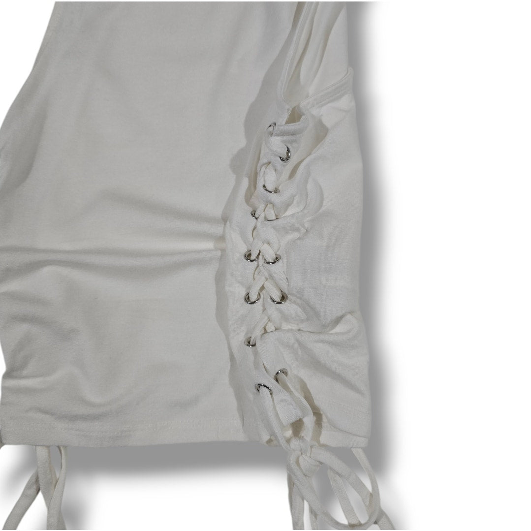Forever 21 White Lace Up Ruched Tank Top Women’s Medium Stretch Sleeveless