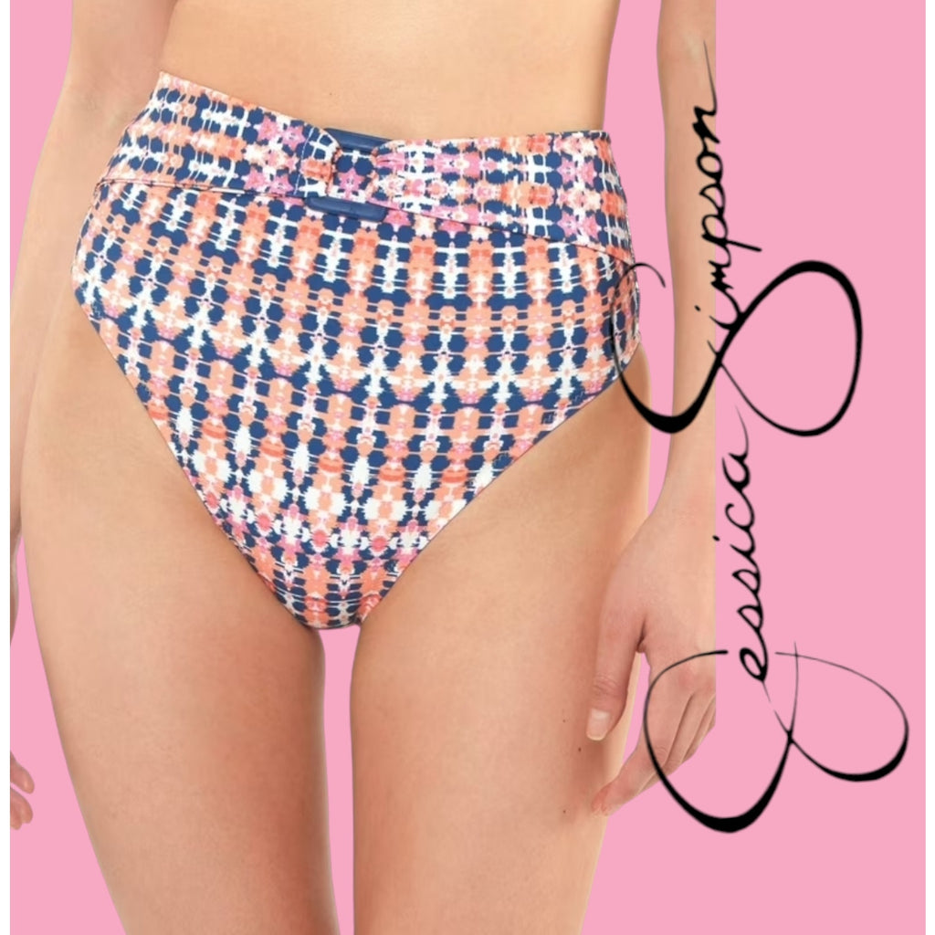 Jessica Simpson Women’s Multicolor High-Leg Faux Belted Bikini Bottom Small NWT