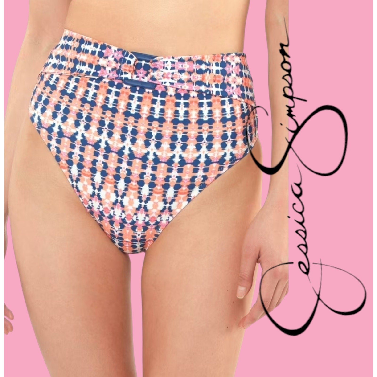 Jessica Simpson Women’s Multicolor High-Leg Faux Belted Bikini Bottom Small NWT