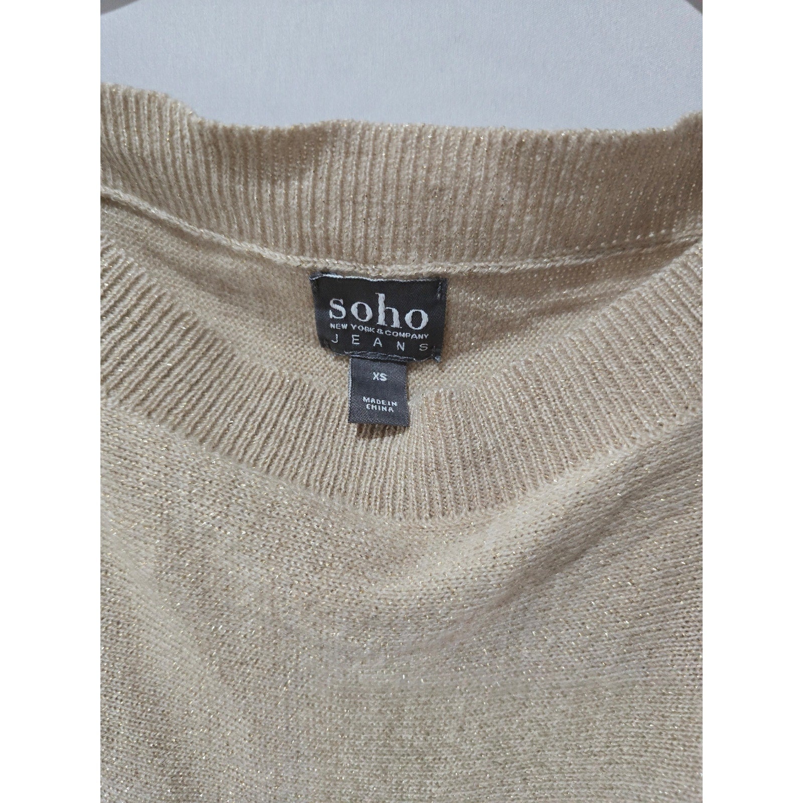 Soho Women’s Gold Metallic Shimmer Knit Dolman Top Size XS