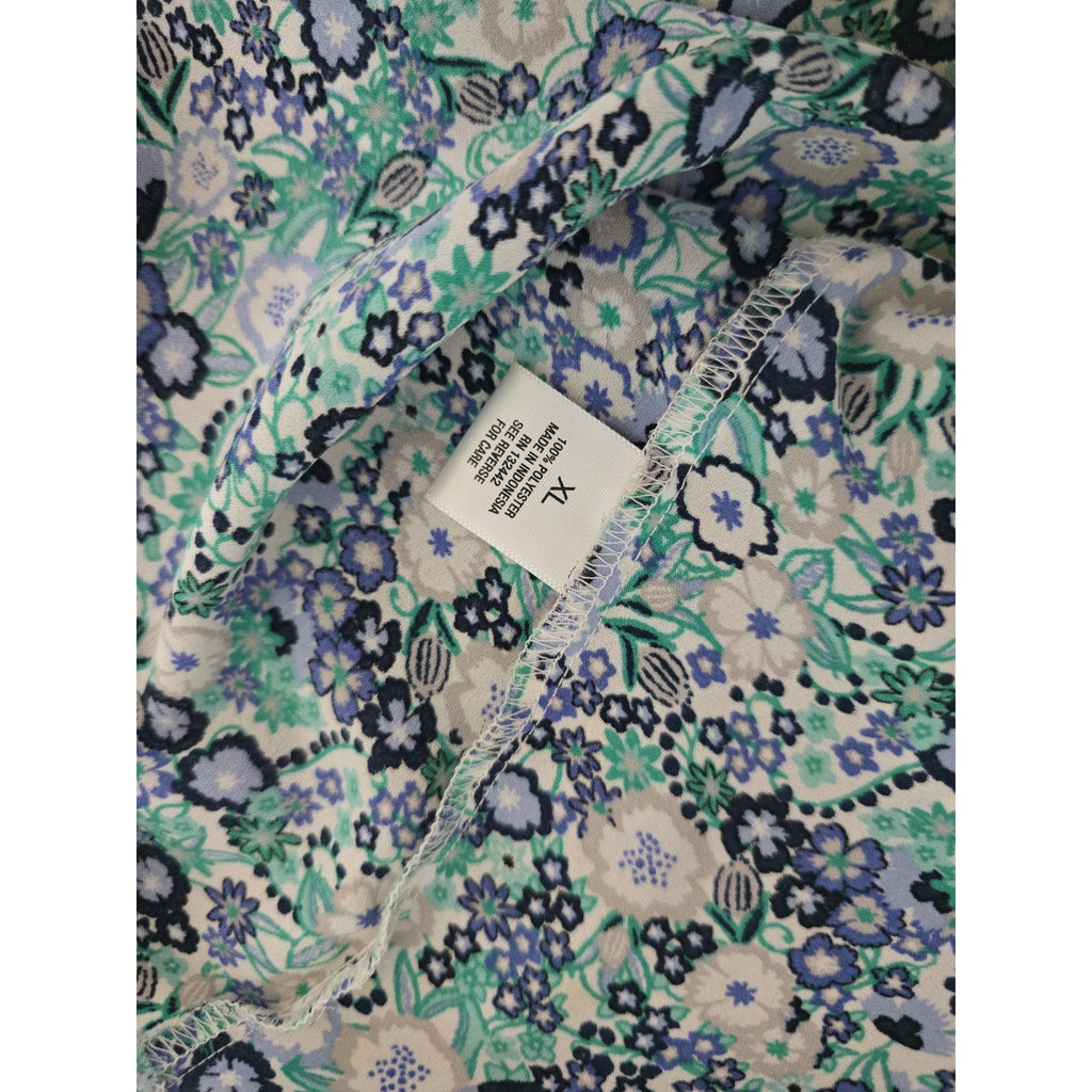 Roz & Ali Women's Size XL Blue Green Floral Flutter Sleeve Blouse Top