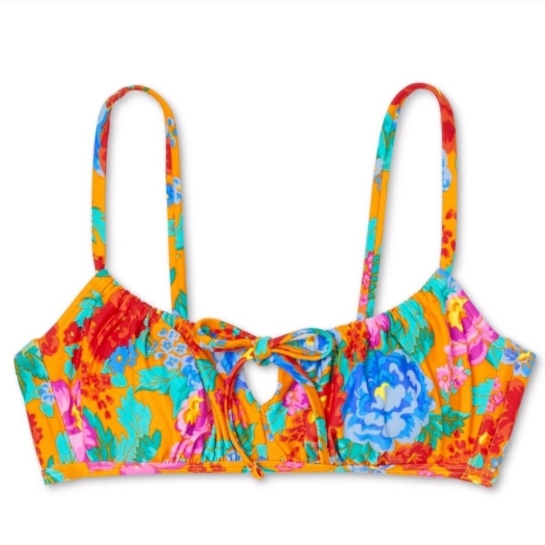Xhilaration Juniors Orange Floral Tie-Front Bralette Bikini Top – Size XS, New