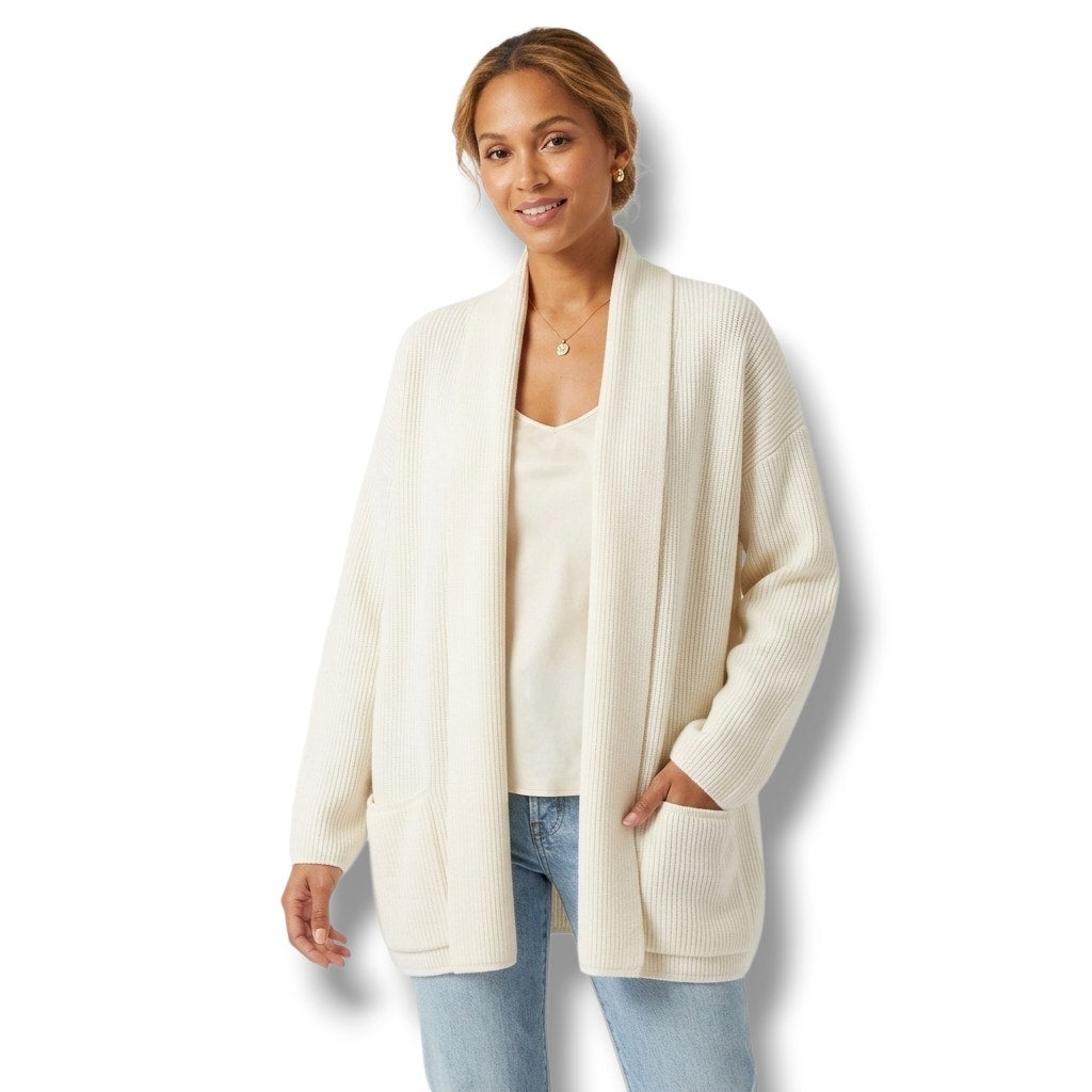 Roaman’s Women’s Vintage Cream Open Front Ribbed Cardigan - Size Medium