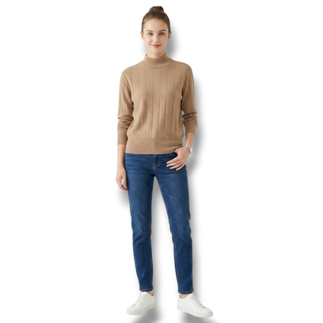 Dressbarn Camel Tan Ribbed Mock Neck Lightweight Sweater Medium