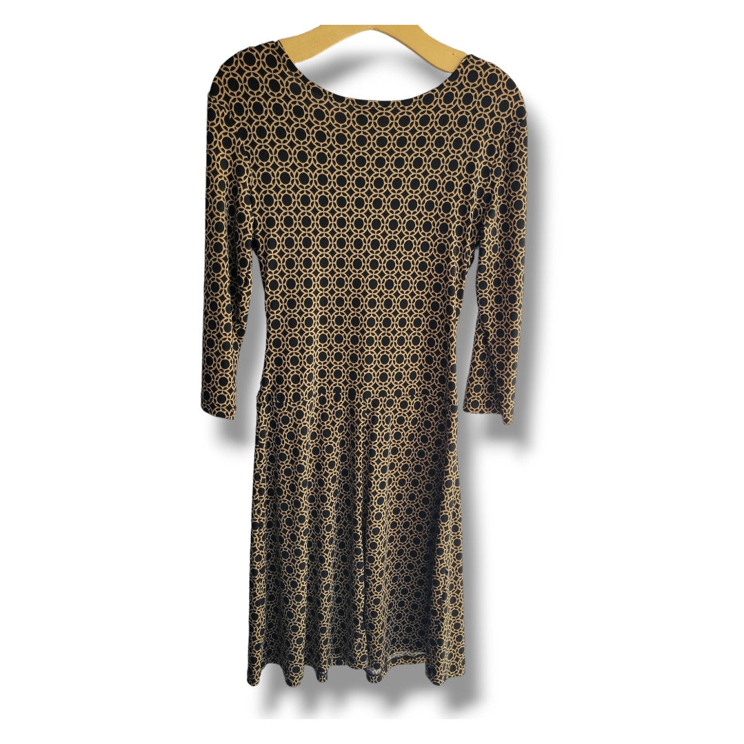 En Focus Studio Brown & Black Geometric Print Ruched Midi Dress Size 8