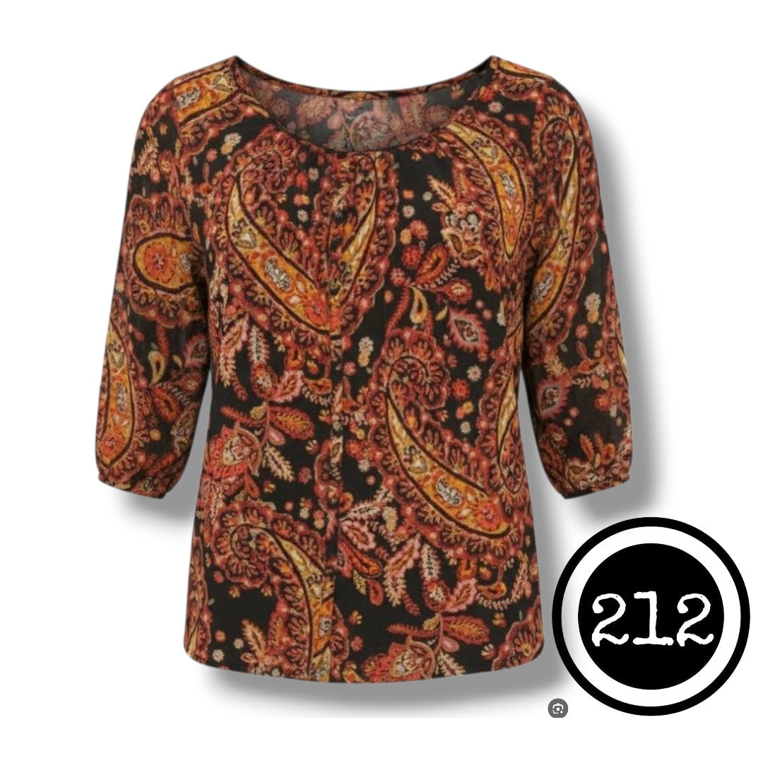 212 Collection Women’s Paisley Print Button-Front Blouse – Size Large