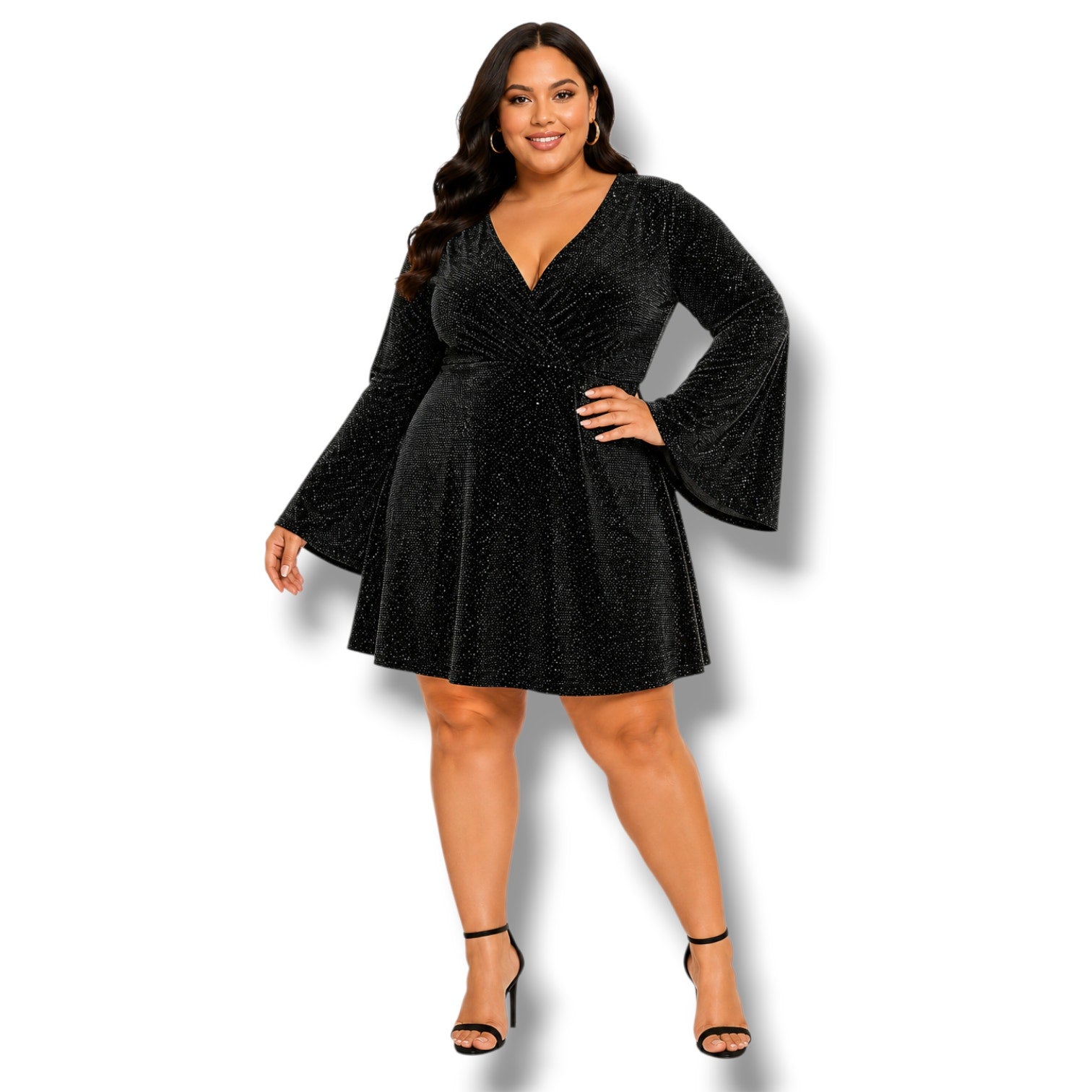Symphony Women’s Black Lurex Plunge Neck Batwing Sleeve Formal Dress – Size 1x