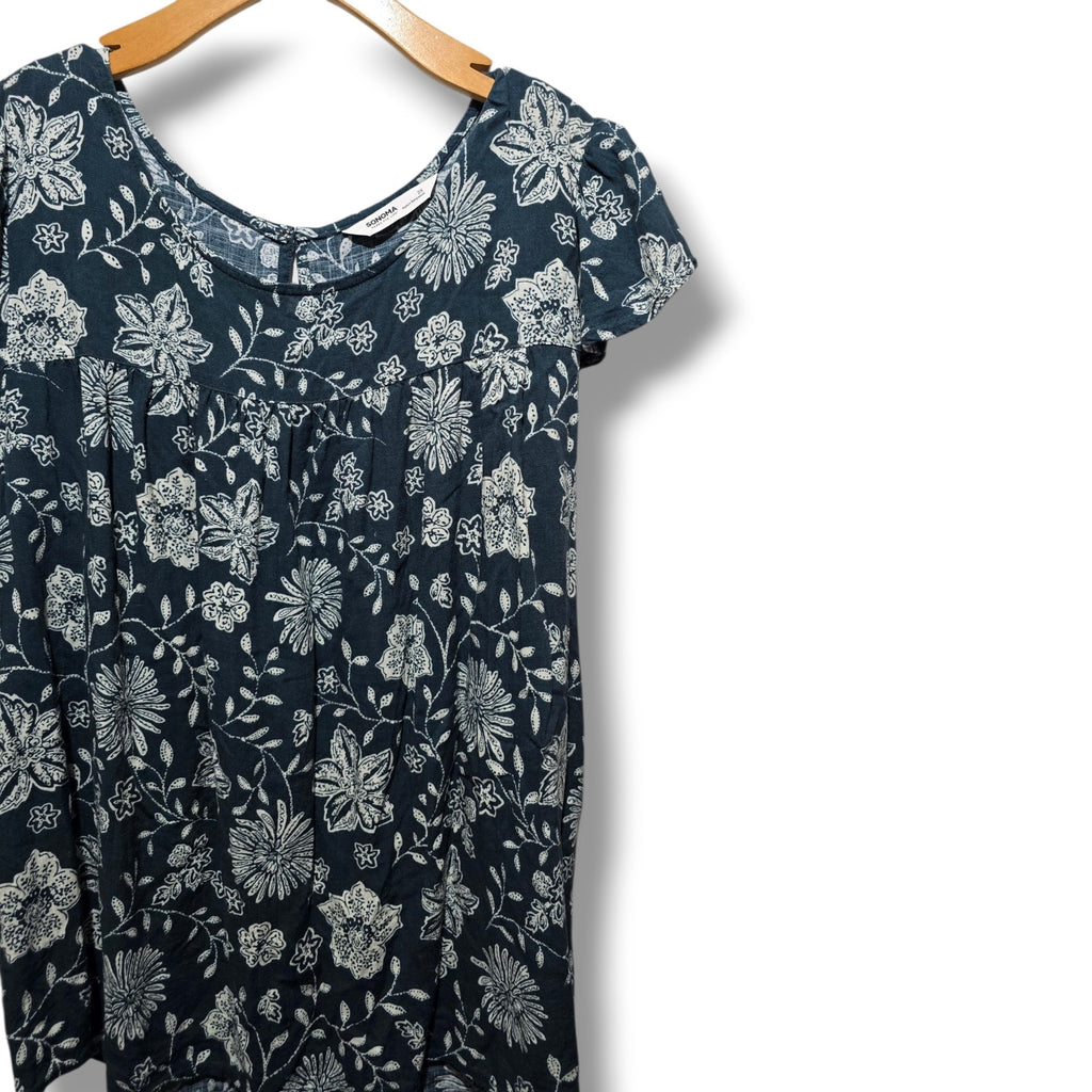 Sonoma Goods for Life women's Plus Size Blue Floral Babydoll Blouse 2x