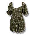 Inspired Hearts Women’s Olive Green Floral Puff Sleeve Corset Mini Dress Size M