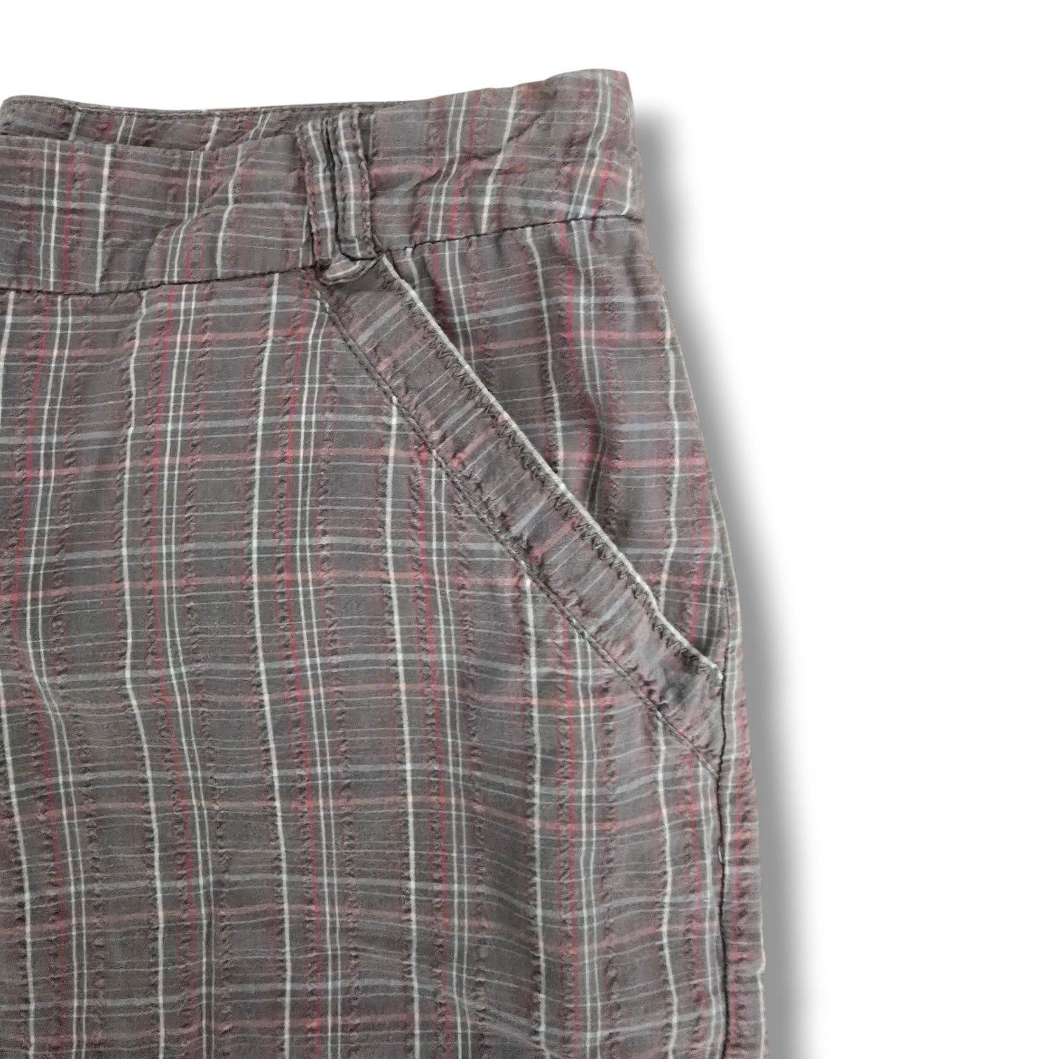 Woolrich Women's Size 12 Quarry Grey Pink Plaid Textured Cotton Shorts